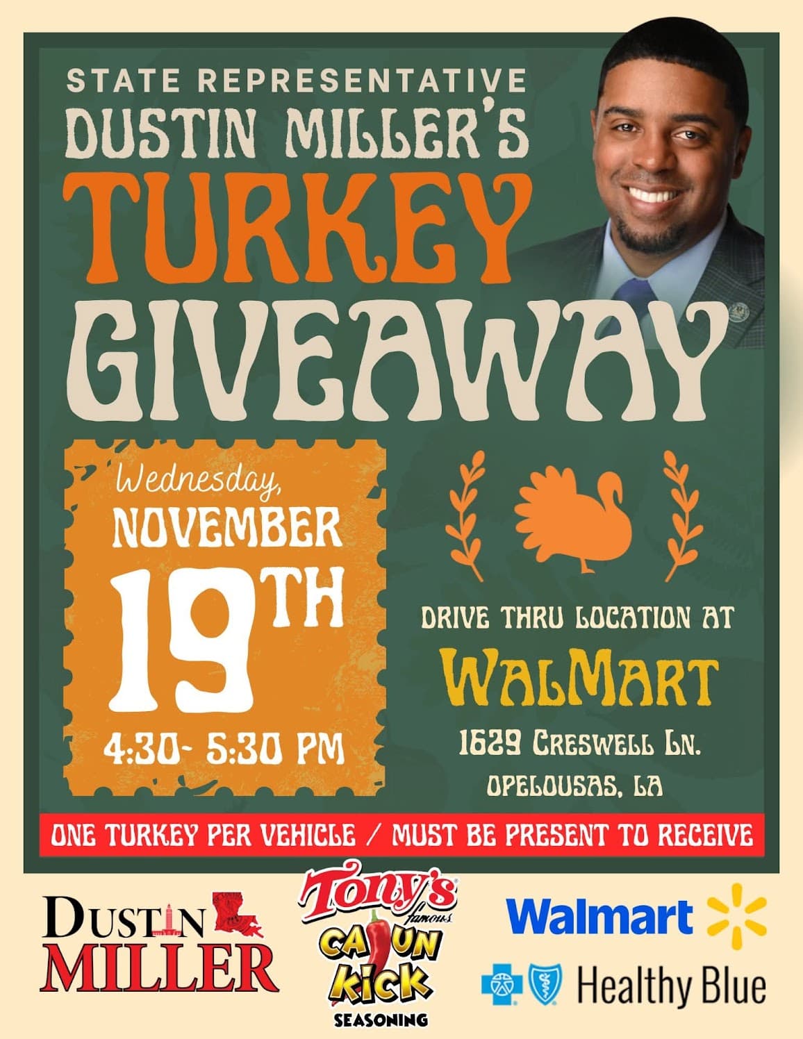 State Representative Dustin Miller's Turkey Give-A-Way — poster 1