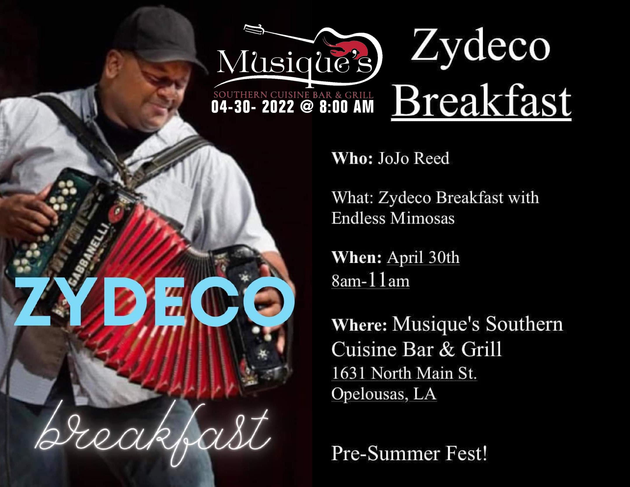 Zydeco Breakfast @ Musique's Southern Cuisine Bar & Grill — poster 1