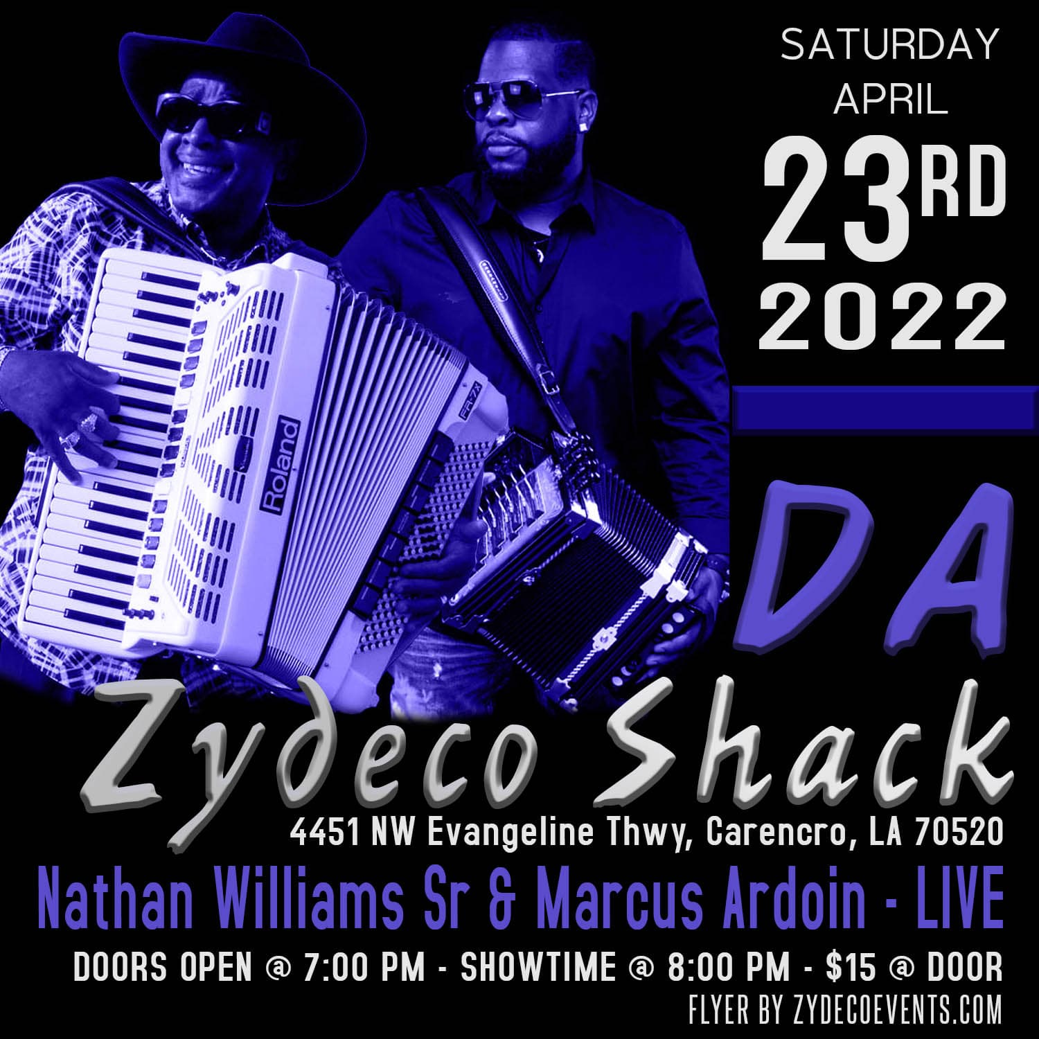 Da Zydeco Shack Presents: Nathan Williams & Marcus Ardoin — poster 1