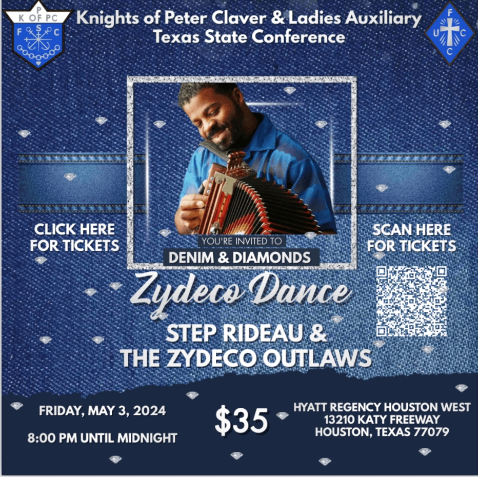 Knights of Peter Claver & Ladies Auxiliary Texas State Conference: Denim & Diamonds Zydeco Dance — poster 1