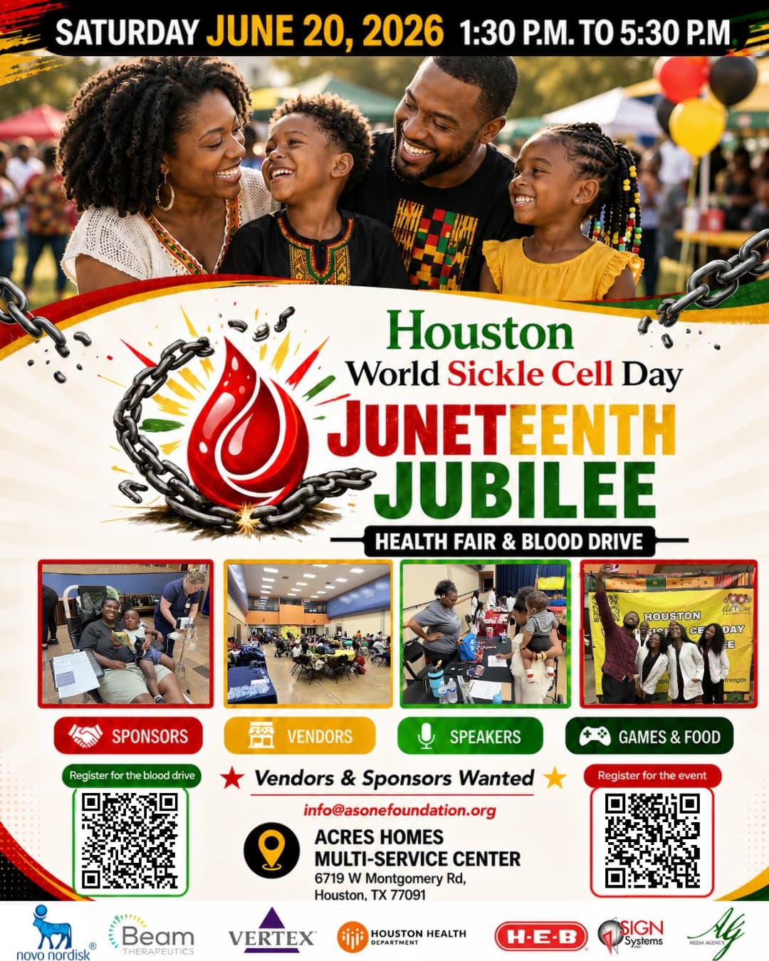 2026 Houston World Sickle Cell Day Juneteenth Jubilee Health Fair & Blood Drive — poster 1