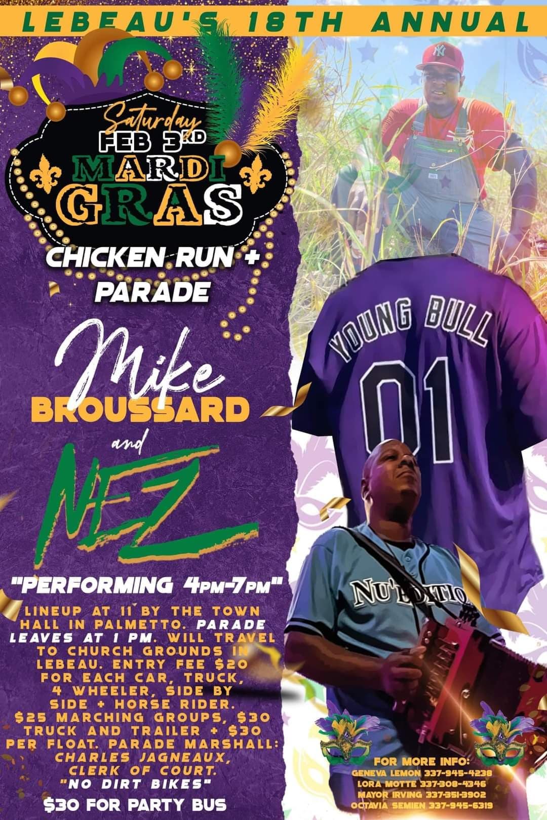 18th Annual Lebeau Mardi Gras Chicken Run Parade — poster 1
