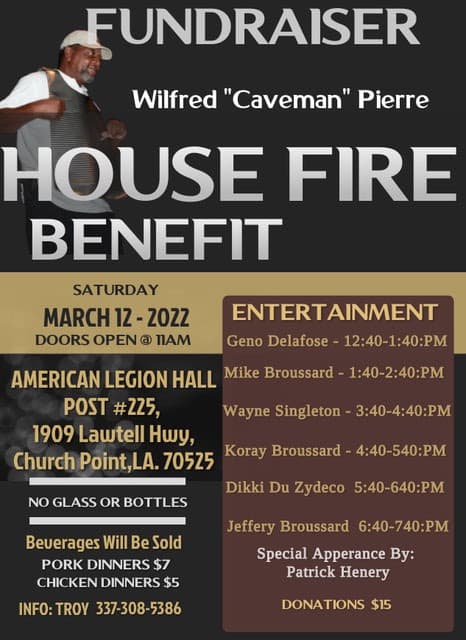 Benefit House Fire Fundraiser for Wilfred "Caveman" Pierre — poster 1
