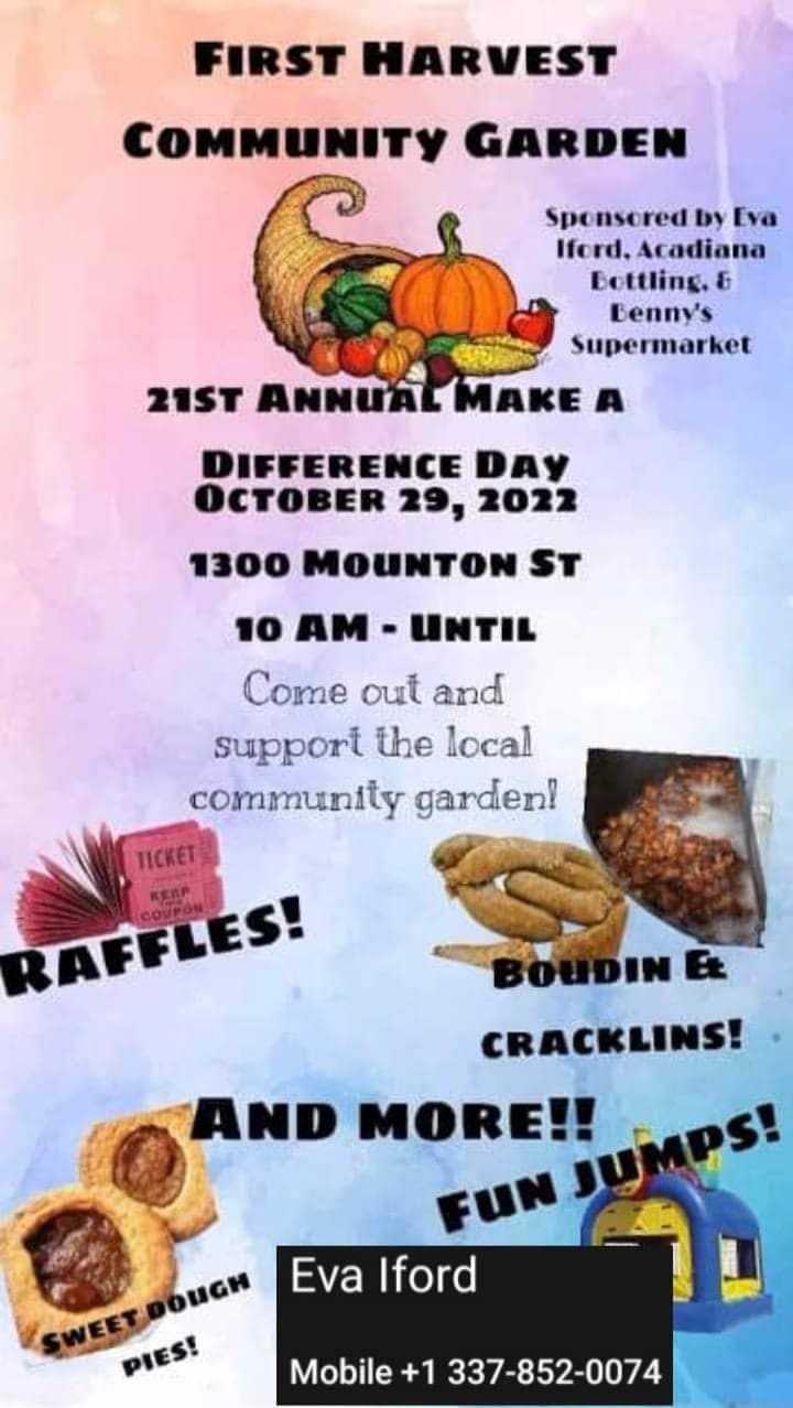 First Harvest Community Garden - 21st Annual Make A Difference Day — poster 1