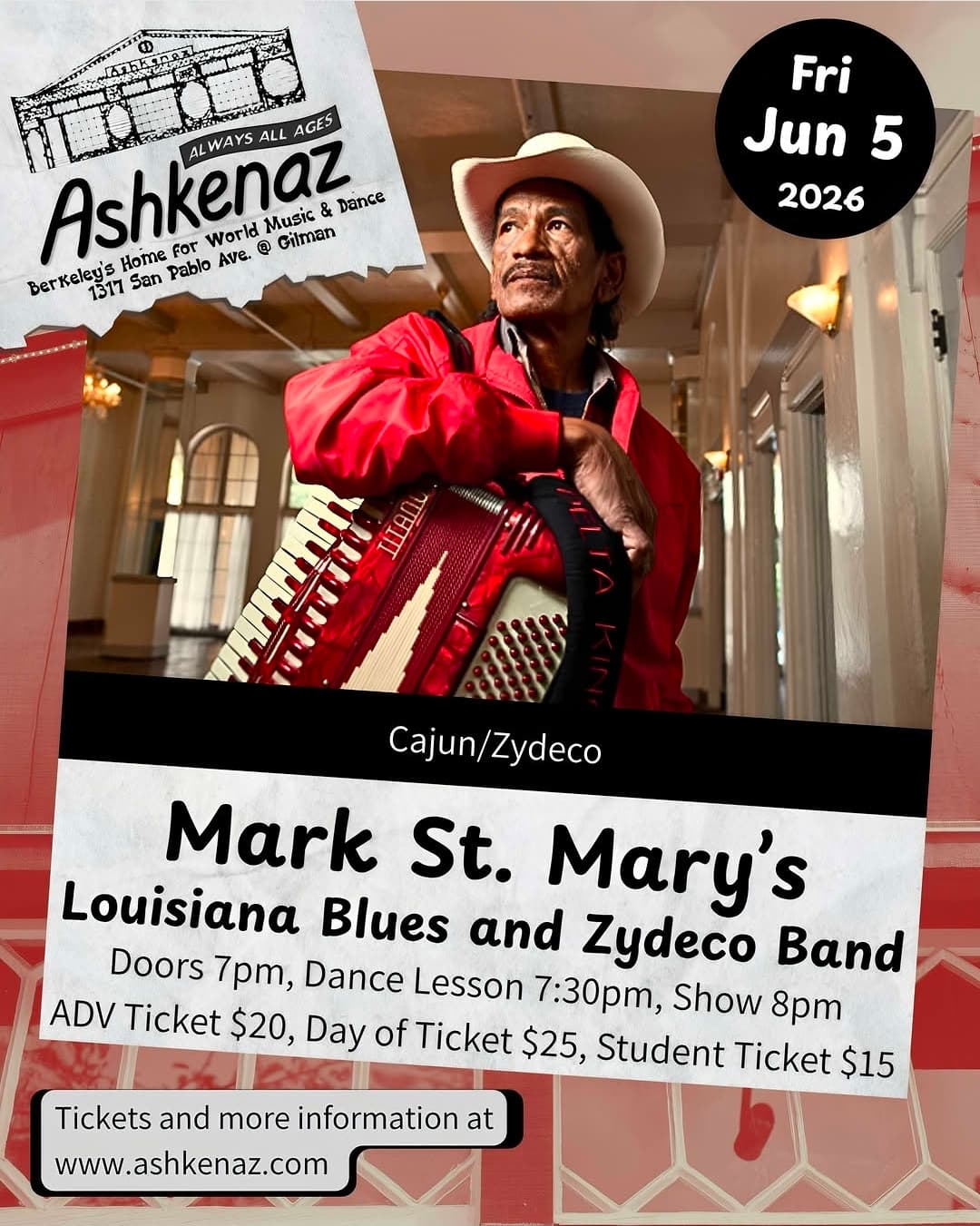 Mark St Mary Louisiana Blues Band - LIVE @ Ashkenaz — poster 1