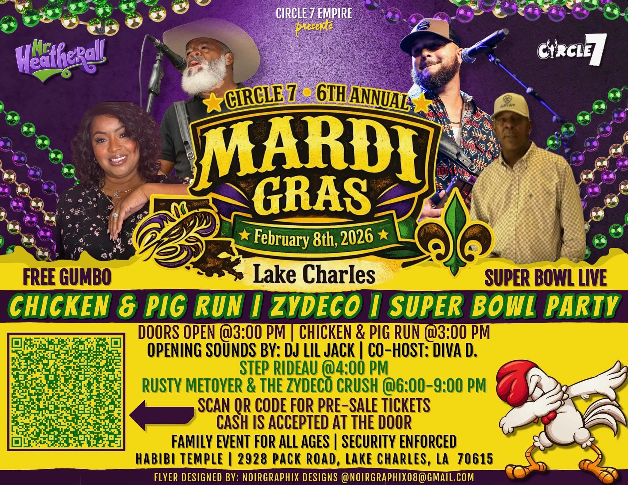Circle 7 6th Annual Mardi Gras, Chicken & Pig Run, & Zyde — poster 1