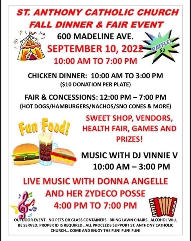 2022 St Anthony Catholic Church Fall Dinner & Fair Event — poster 1