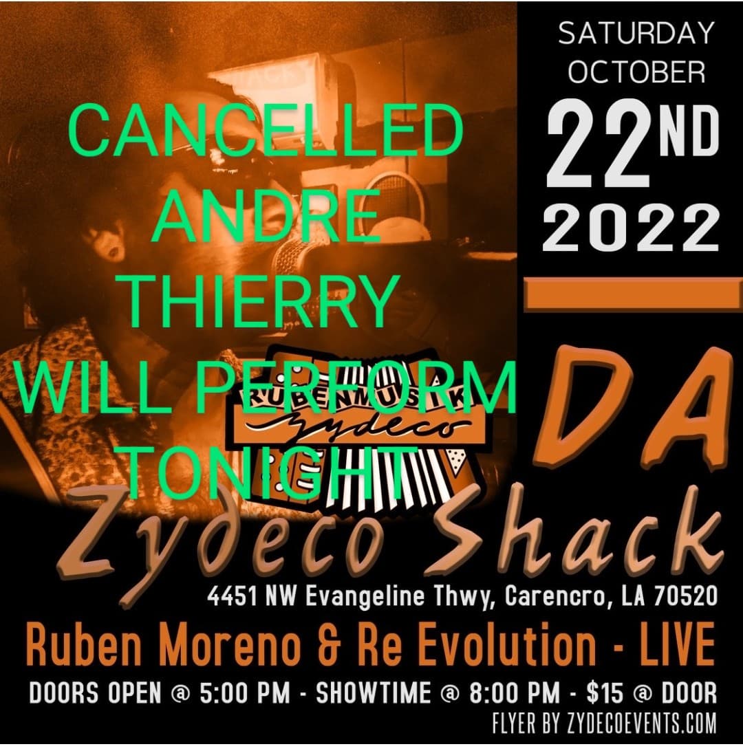 Ruben Moreno & Re-Evolution - LIVE @ Da Zydeco Shack — poster 1