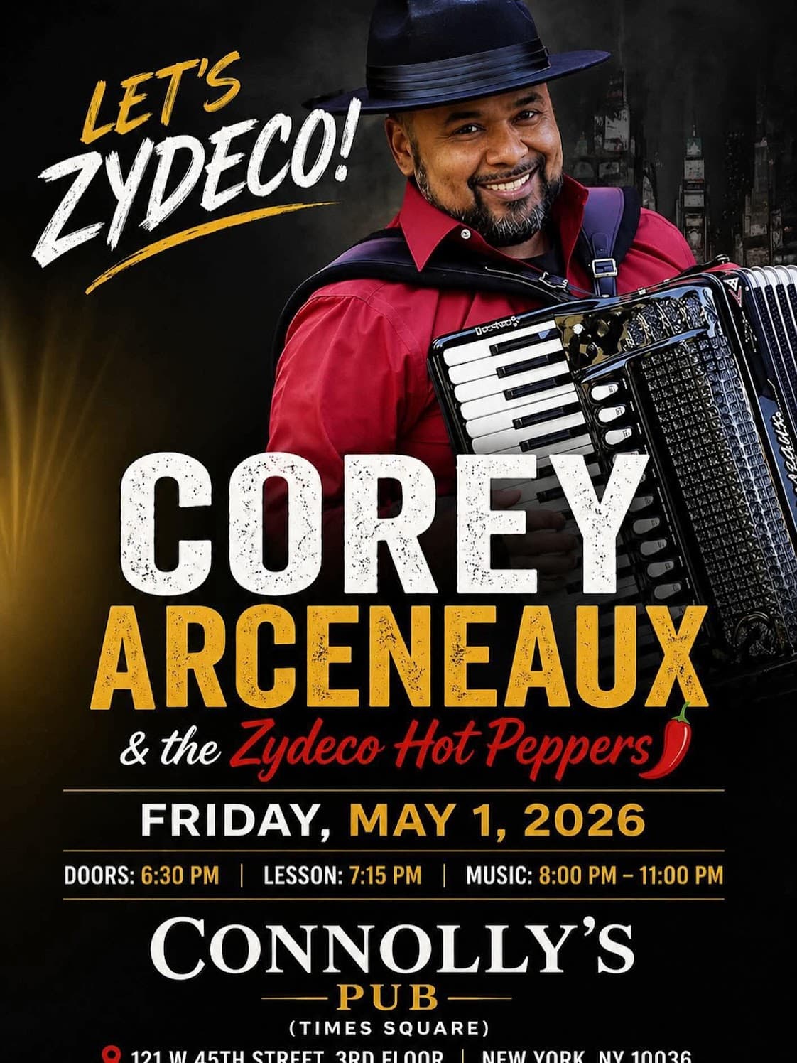 Corey Arceneaux & the Zydeco Hot Peppers - LIVE @ Connolly's — poster 1