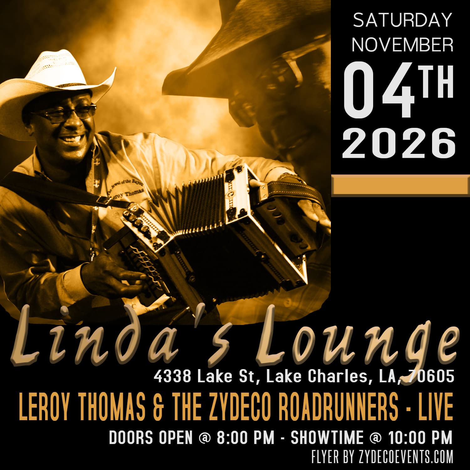 Leroy Thomas & the Zydeco Roadrunners - LIVE @ Linda's Lounge — poster 1