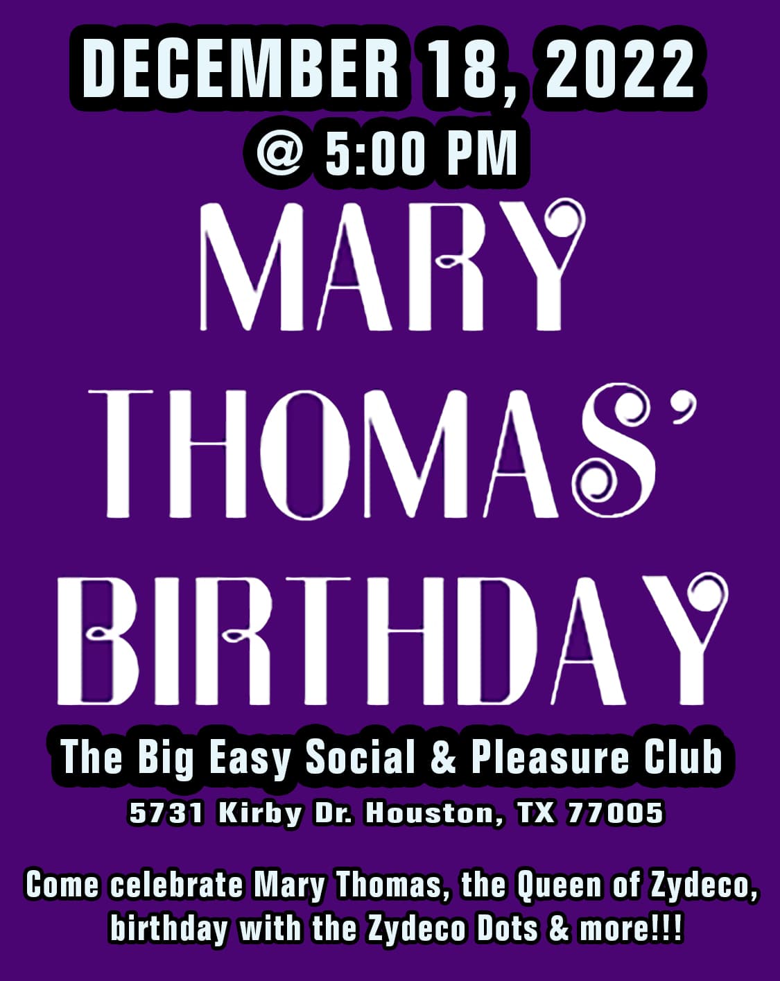 Mary Thomas' Birthday @ The Big Easy Social & Pleasure Club — poster 1