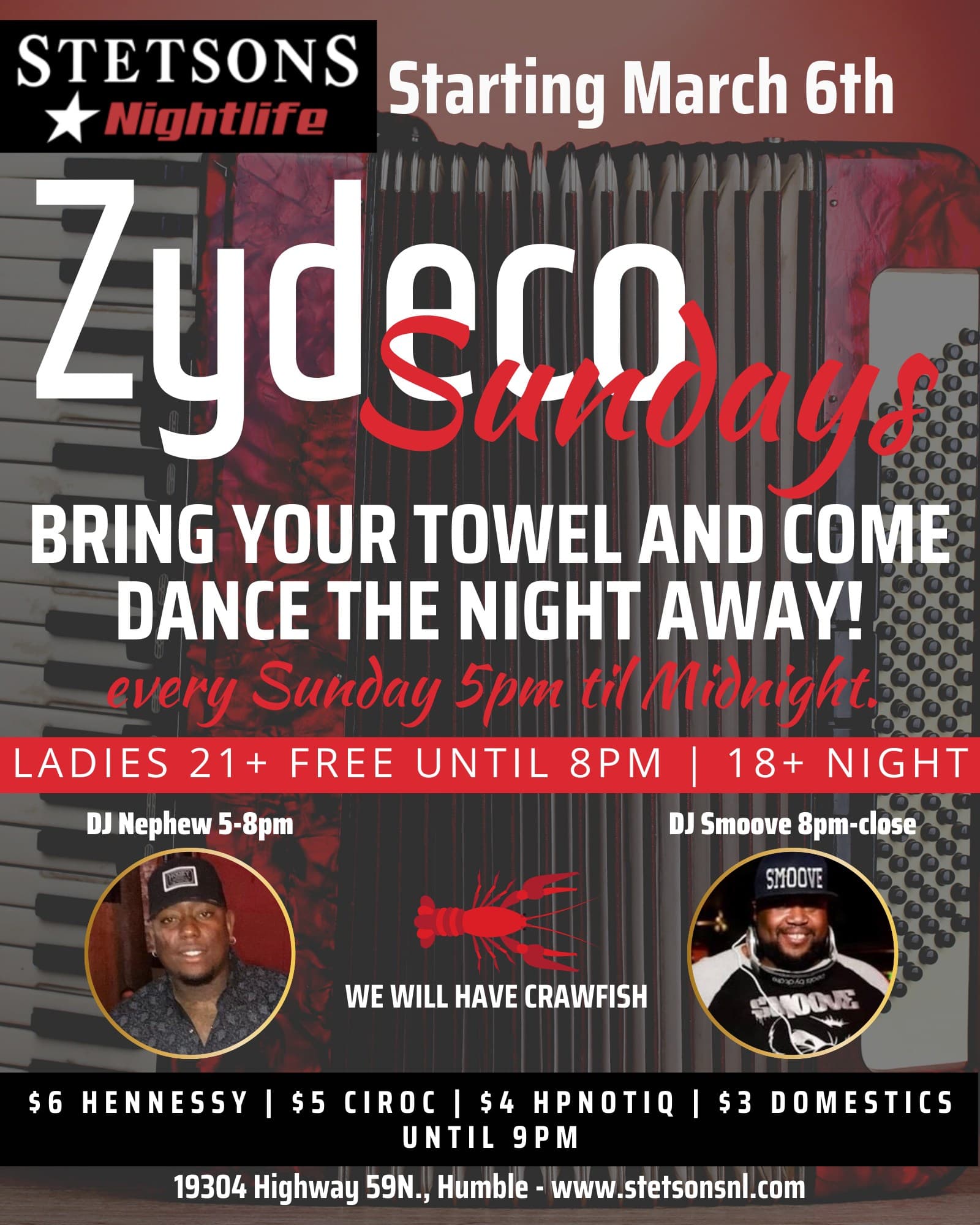 Zydeco Sundays @ Stetsons Nightlife — poster 1