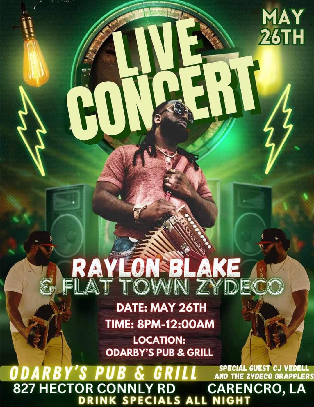 Raylon Blake & Flat Town Zydeco - LIVE @ O'Darby's — poster 1