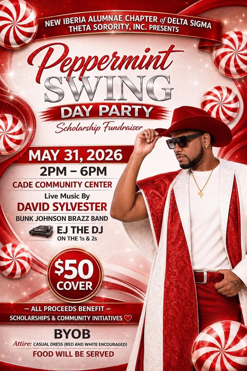 Delta Sigma Theta New Iberia Alumni Presents: 2026 Pepperment Swing Day Party & Scholarship Fundraiser — poster 1