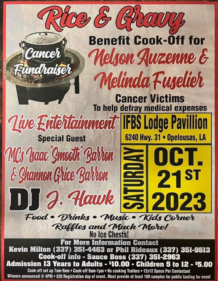 Rice & Gravy Benefit Cookoff for Neslon Auzenne & Melinda Fuselier — poster 1