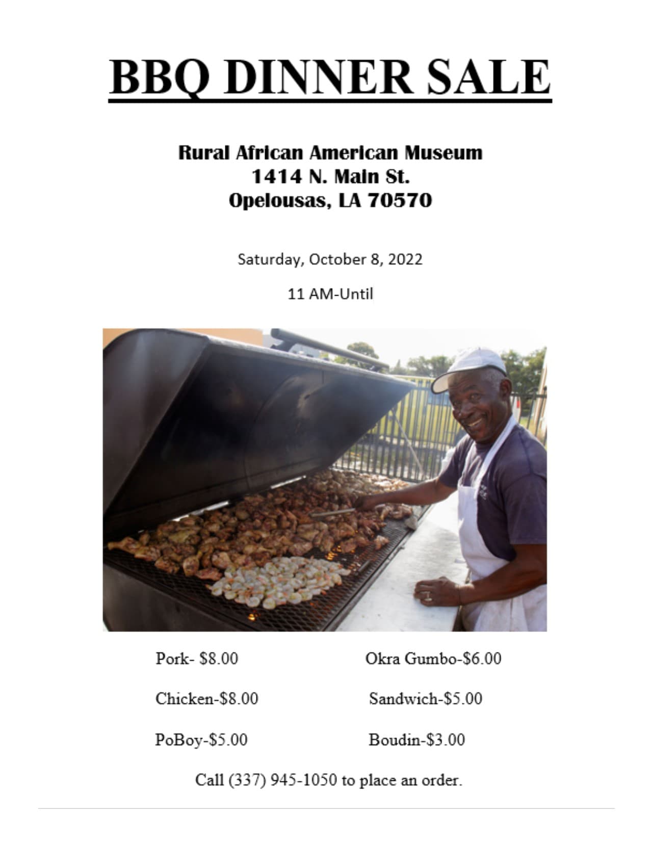 Rural African American Museum - BBQ Dinner Sale Fundraiser — poster 1