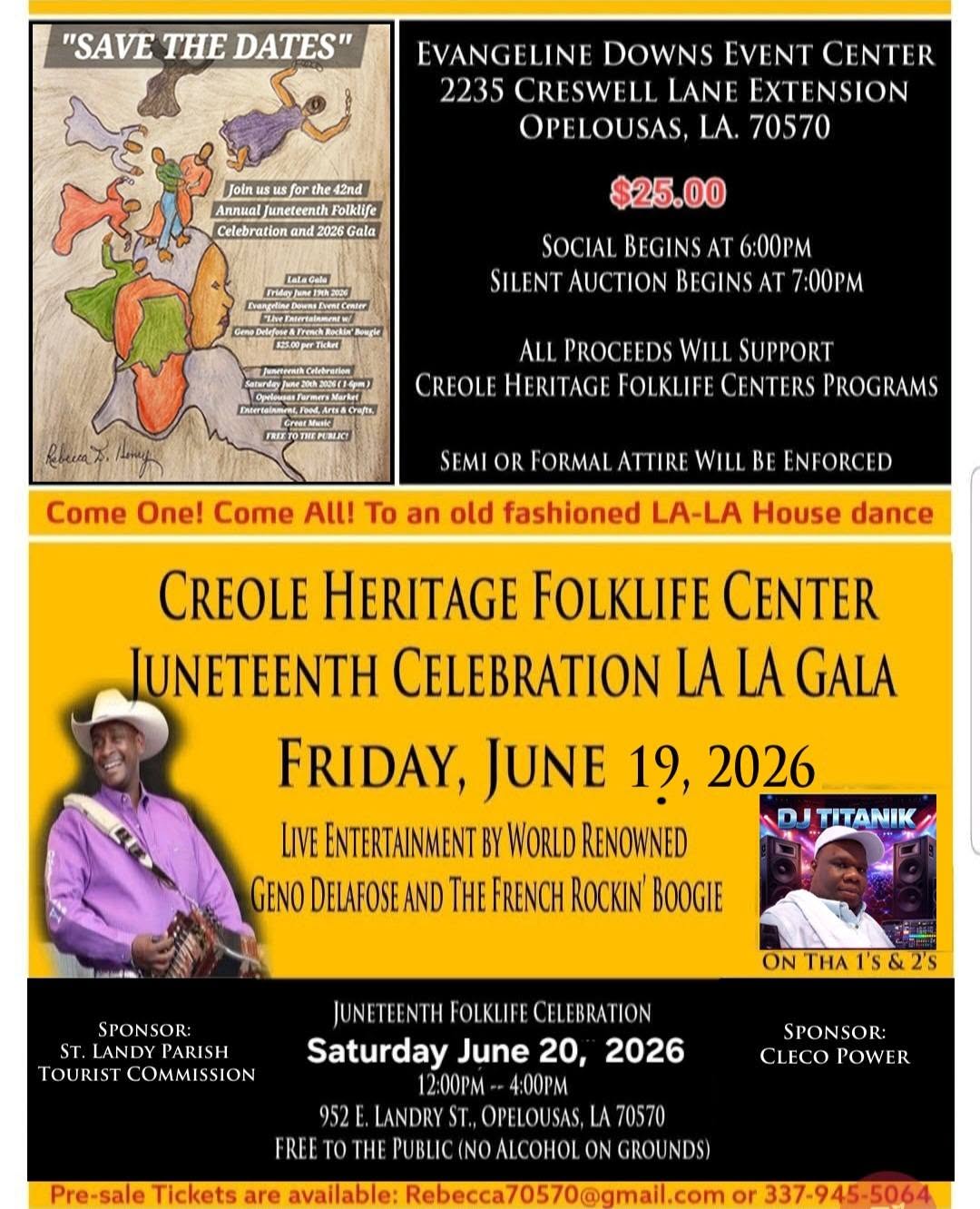 Creole Heritage Folklife Center Presents: 2026 Juneteenth Celebration LA LA Gala
