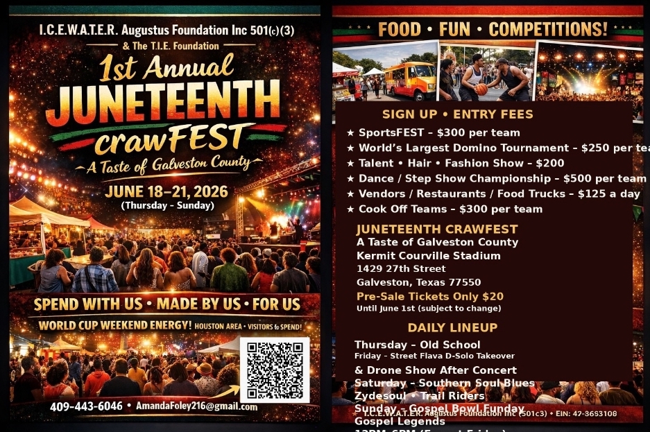 I.C.E.W.A.T.E.R. Augustus Foundation & the T.I.E. Foundation Presents: 1st Annual Juneteenth Crawfish Fest